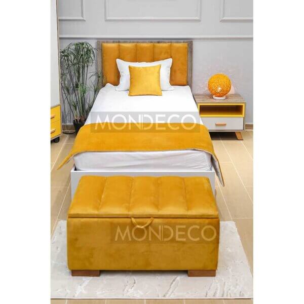 lit chambre enfant moderne jaune avec pouf