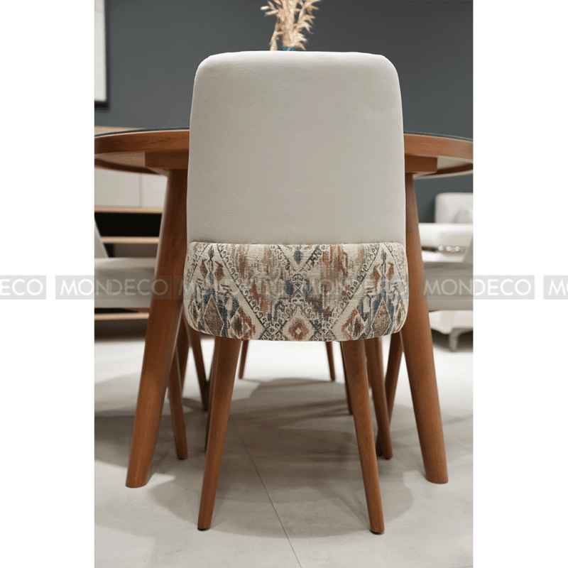 Table à manger en bois Tunisie 4 chaises violine ronde – Image 2