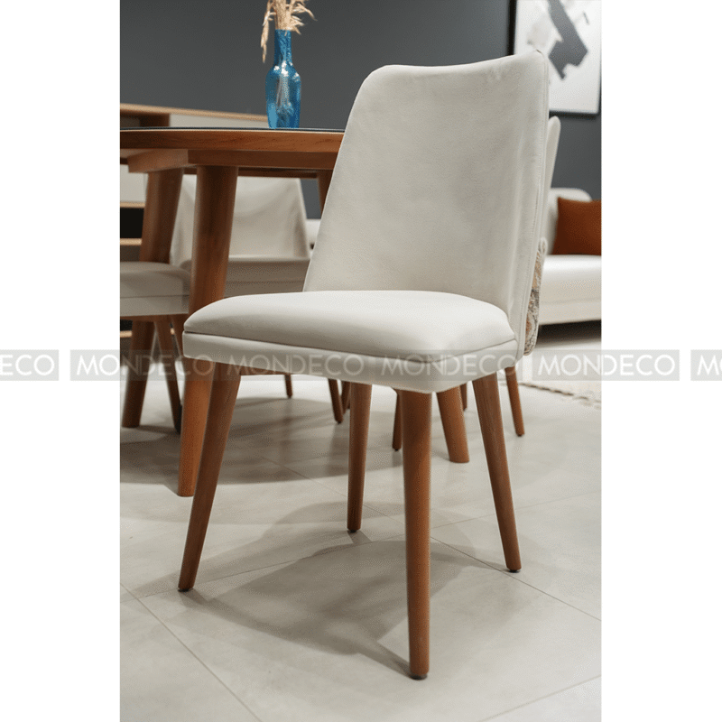 Table à manger en bois Tunisie 4 chaises violine ronde – Image 3