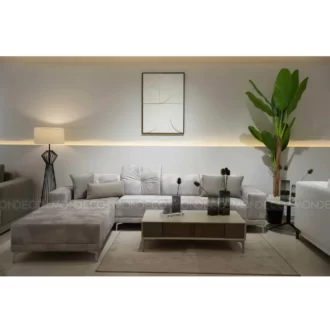 Canapé panoramique moderne Twister avec méridienne, design haut de gamme et confort premium, salon contemporain luxe disponible chez Mondeco Tunisie.